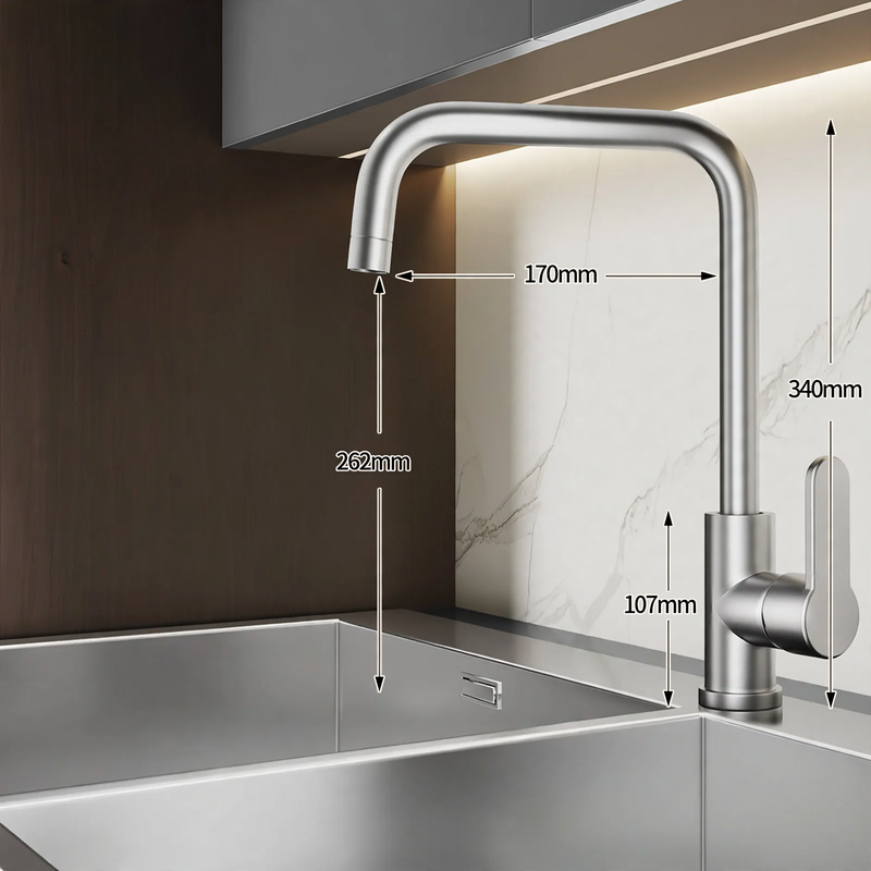 Stainless steel kitchen faucet, mixing or cold water
