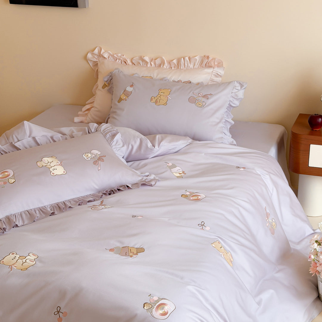 Cotton bedding set, 4-piece, rabbit motif