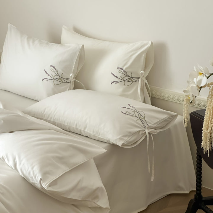 Cotton bedding set, 4-piece, floral embroidery