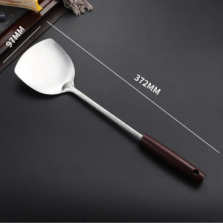 Kitchen utensil set, stainless steel with wooden handle