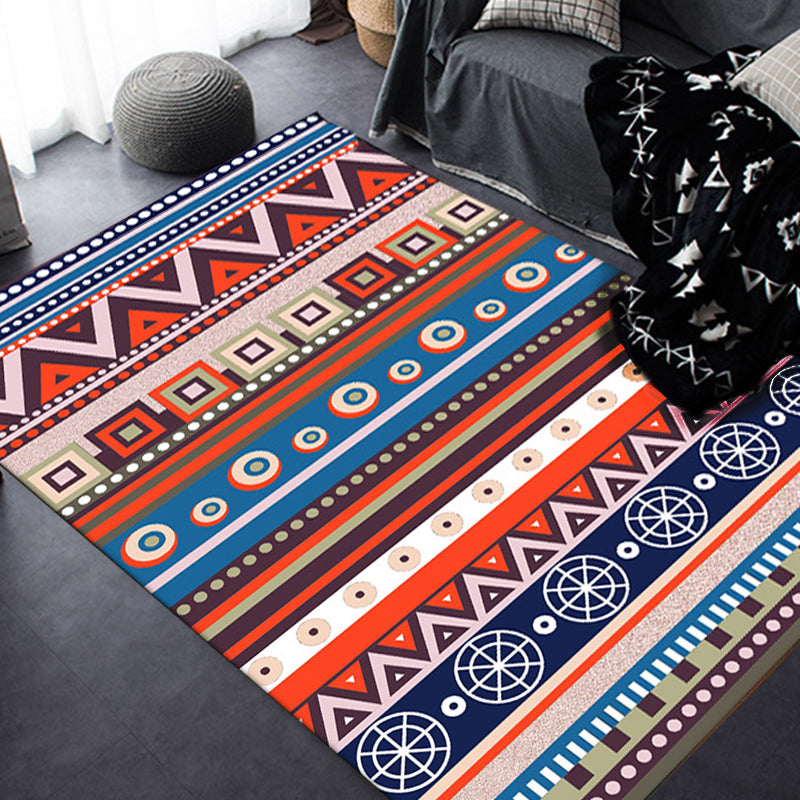 BowLift | Blue and Red Americana Tribal Rug Striped Geometric Polyester Pet-Friendly Stain-Resistant Area Rug for Accent Area