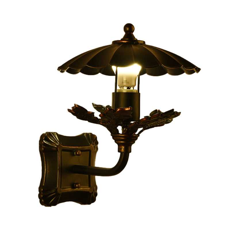 BowLift | Metal Bronze Wall Lamp Cone 1-Light Industrial Wall Lamp with Leaf Decoration and Square Back Plate