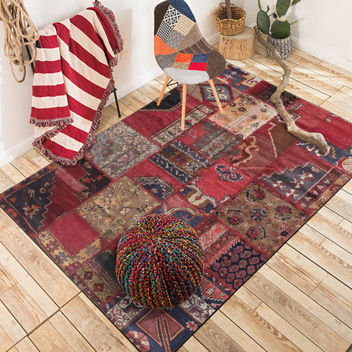 BowLift | Red Bedroom Carpet Moroccan Rectangular Floral Stripe Printed Carpet Polyester Non-Slip Carpet