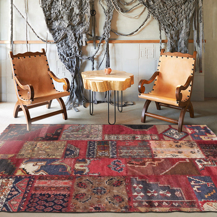 BowLift | Red Bedroom Carpet Moroccan Rectangular Floral Stripe Printed Carpet Polyester Non-Slip Carpet