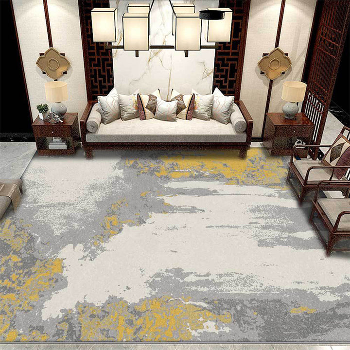 Gray Decorative Rug Modern Abstract Color Block Pattern Area Rug Polyester Washable Rug | Bowlift