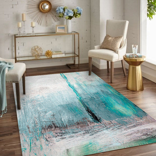 White and blue bedroom rug modern abstract oil painting pattern area rug polyester washable rug | Bowlift