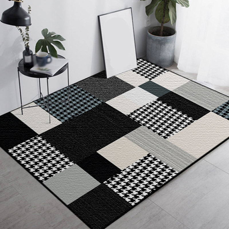 BowLift | Moroccan living room rug in black and white houndstooth rectangular pattern rug polyester non-slip rug