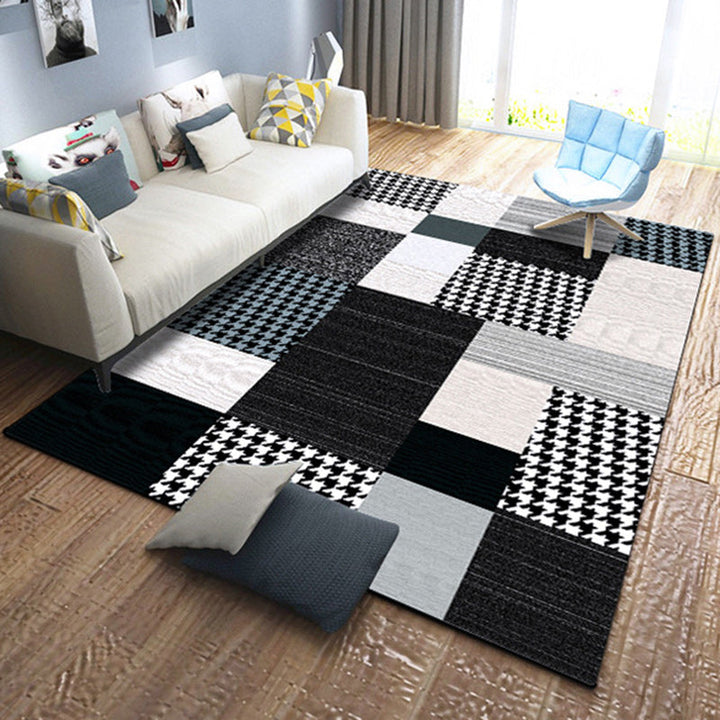 BowLift | Moroccan living room rug in black and white houndstooth rectangular pattern rug polyester non-slip rug