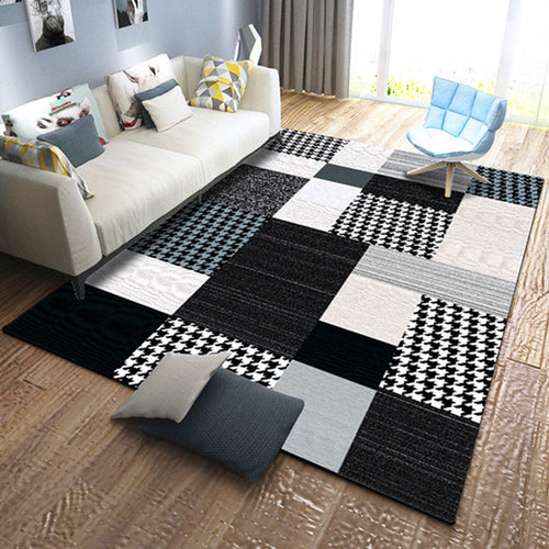 BowLift | Moroccan living room rug in black and white houndstooth rectangular pattern rug polyester non-slip rug