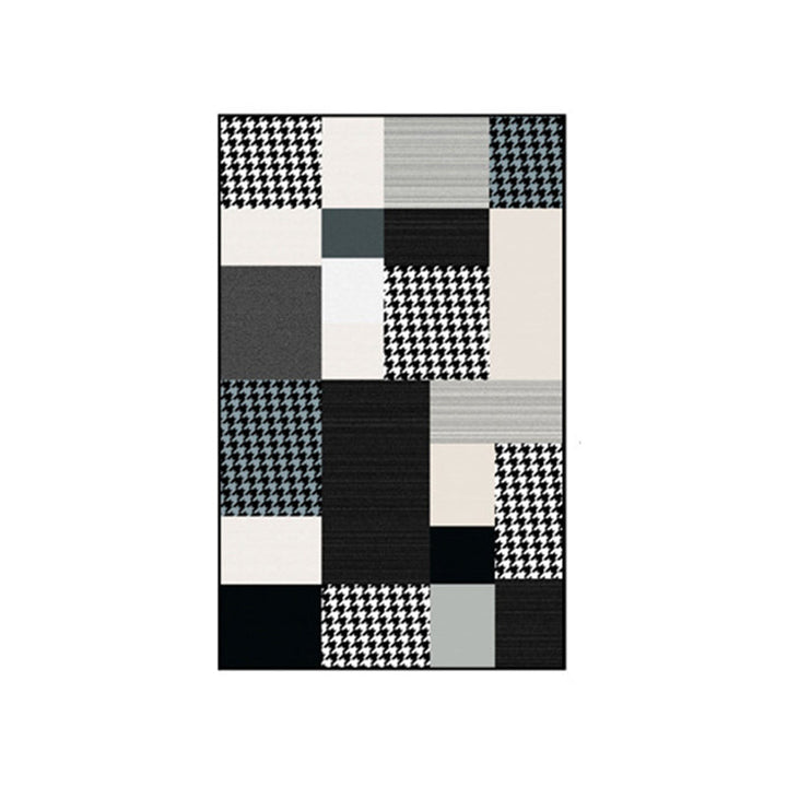 BowLift | Moroccan living room rug in black and white houndstooth rectangular pattern rug polyester non-slip rug