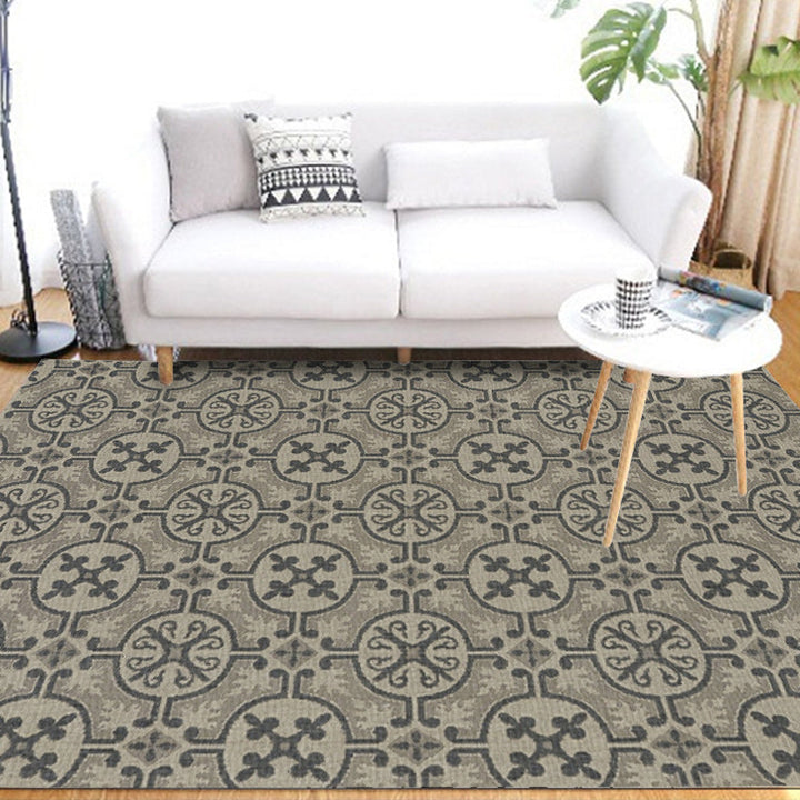 BowLift | Moroccan Circle Pattern Rug in Brown Polyester Floor Mat Anti-Slip Area Rug for Home Decor