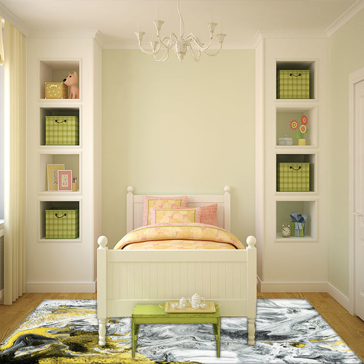 Gray Bedroom Rug Modern Abstract Oil Painting Pattern Rug Polyester Washable Rug | Bowlift