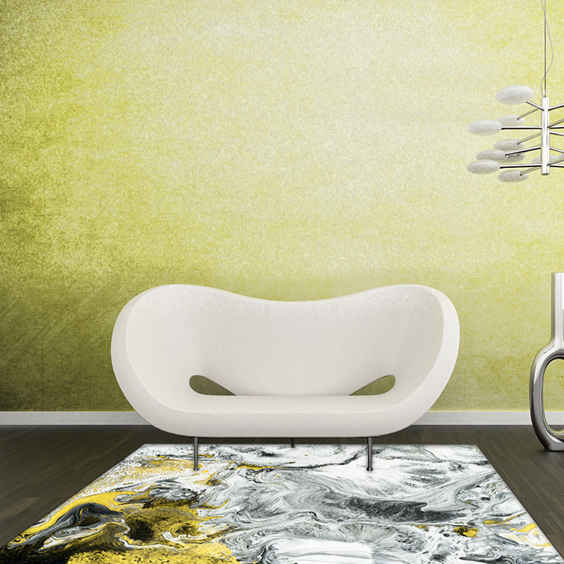 Gray Bedroom Rug Modern Abstract Oil Painting Pattern Rug Polyester Washable Rug | Bowlift