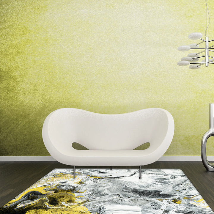Gray Bedroom Rug Modern Abstract Oil Painting Pattern Rug Polyester Washable Rug | Bowlift