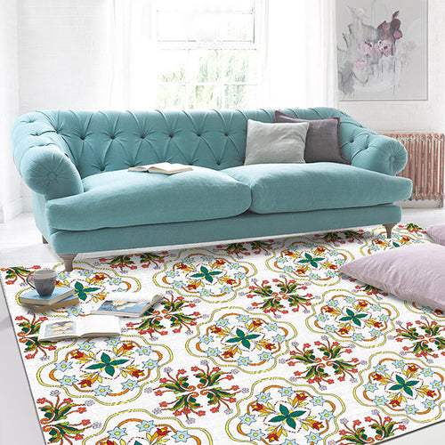 BowLift | White Bedroom Rug Moroccan Geometric Flower Leaf Pattern Rug Polyester Non-Slip Rug