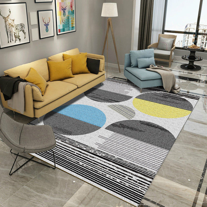 Gray and white contemporary rug polyester color block striped rug washable rectangular rug for the living room | Bowlift