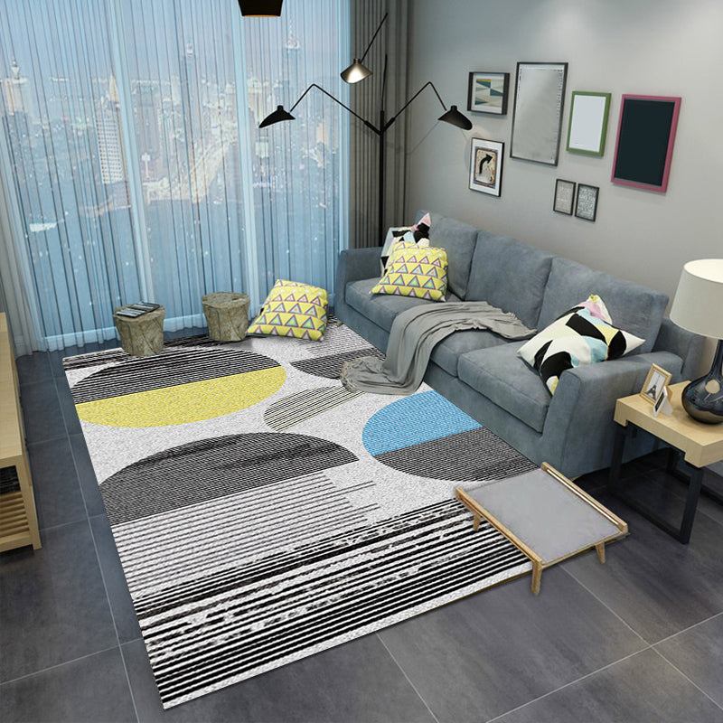 Gray and white contemporary rug polyester color block striped rug washable rectangular rug for the living room | Bowlift