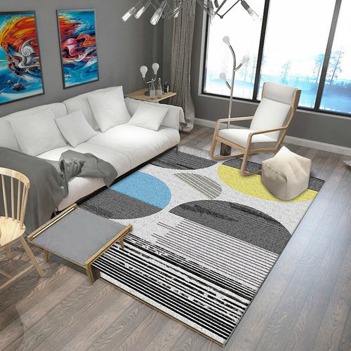 Gray and white contemporary rug polyester color block striped rug washable rectangular rug for the living room | Bowlift