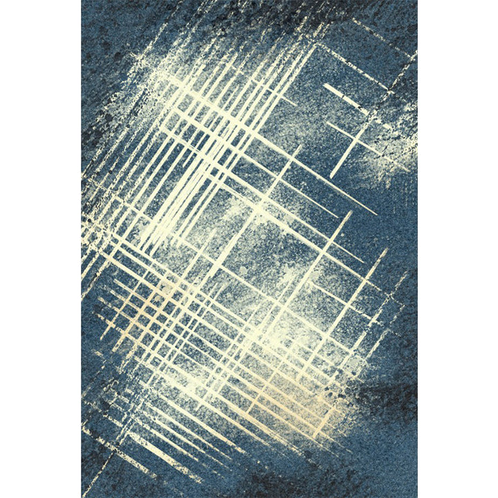 Contemporary abstract patterned rug blue polyester rug with non-slip backing washable rug for bedroom | Bowlift