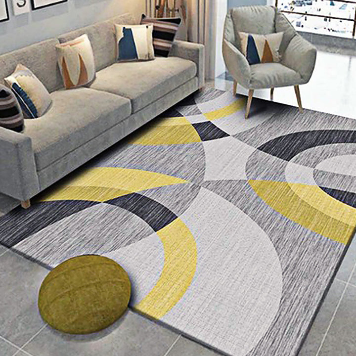 Gray and Yellow Modern Rug Polyester Color Block Abstract Rug Washable Rectangular Rug for the Living Room | Bowlift