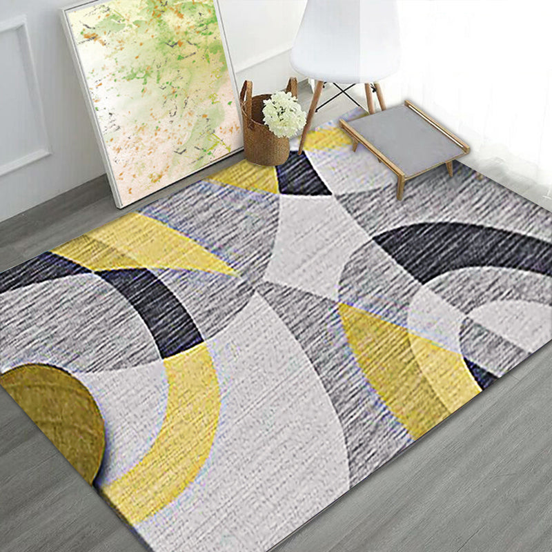 Gray and Yellow Modern Rug Polyester Color Block Abstract Rug Washable Rectangular Rug for the Living Room | Bowlift