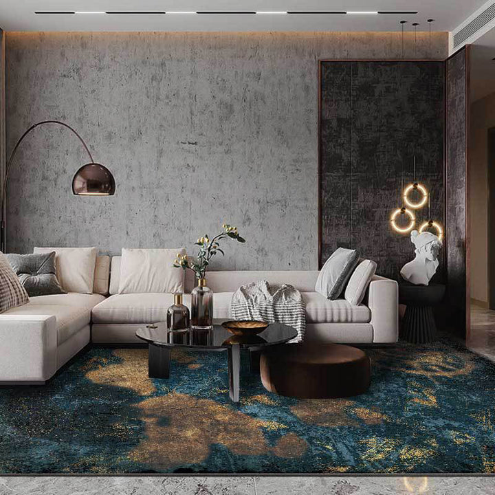Blue Bedroom Carpet Modern Abstract Compass Map Pattern Area Rug Polyester Washable Rug | Bowlift
