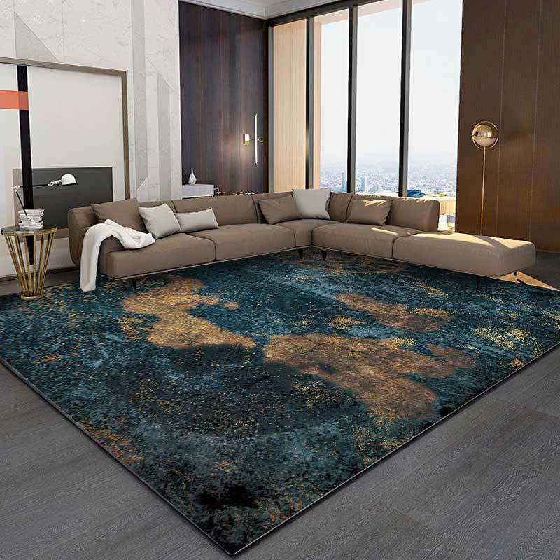 Blue Bedroom Carpet Modern Abstract Compass Map Pattern Area Rug Polyester Washable Rug | Bowlift