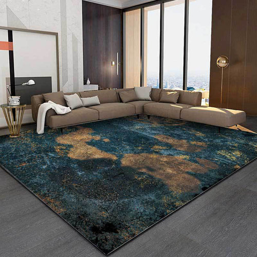 Blue Bedroom Carpet Modern Abstract Compass Map Pattern Area Rug Polyester Washable Rug | Bowlift