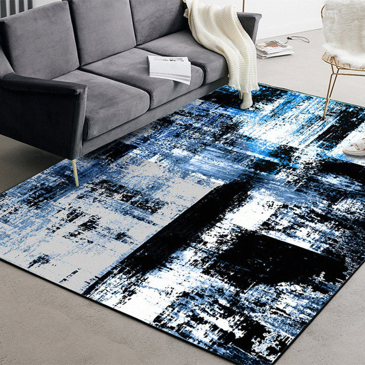 Blue decorative carpet modern abstract pigment pattern area rug polyester washable rug | Bowlift