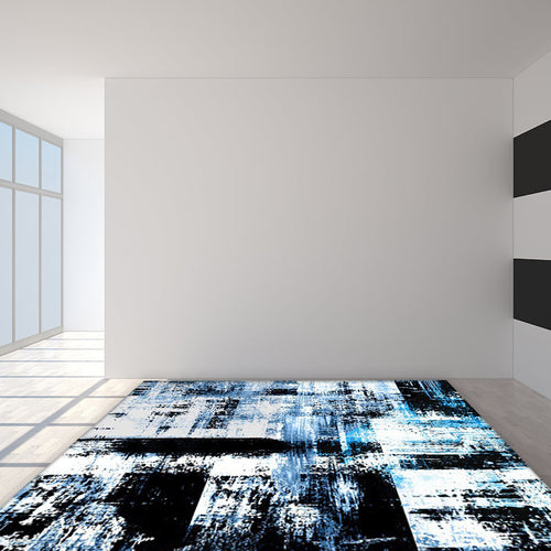 Blue decorative carpet modern abstract pigment pattern area rug polyester washable rug | Bowlift