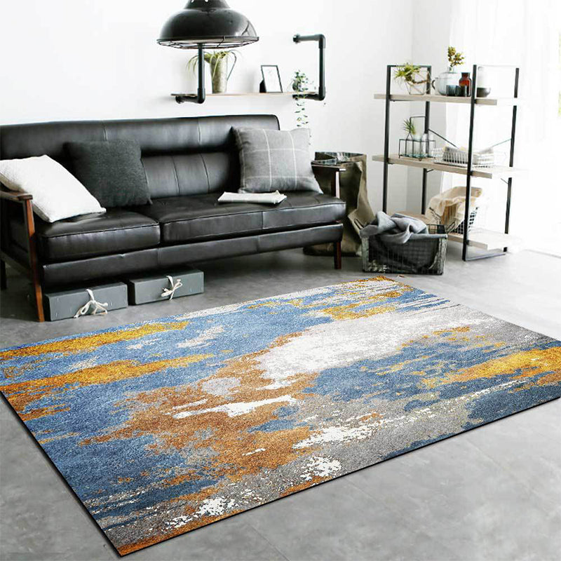 Blue Bedroom Rug Modern Abstract Ink Painting Pattern Rug Polyester Washable Rug | Bowlift