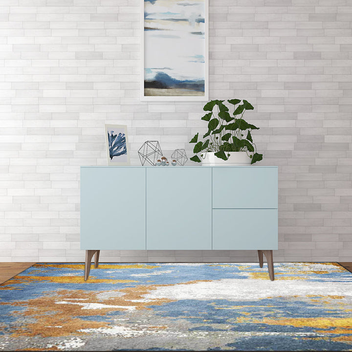 Blue Bedroom Rug Modern Abstract Ink Painting Pattern Rug Polyester Washable Rug | Bowlift