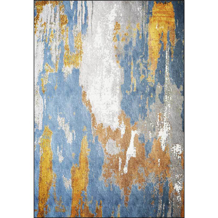 Blue Bedroom Rug Modern Abstract Ink Painting Pattern Rug Polyester Washable Rug | Bowlift