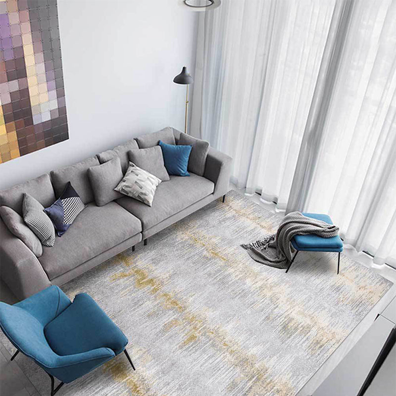 Gray Bedroom Rug Modern Abstract Stripe Pattern Rug Polyester Washable Rug | Bowlift