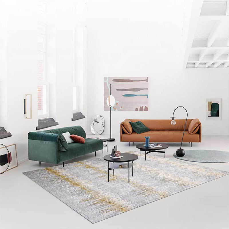 Gray Bedroom Rug Modern Abstract Stripe Pattern Rug Polyester Washable Rug | Bowlift