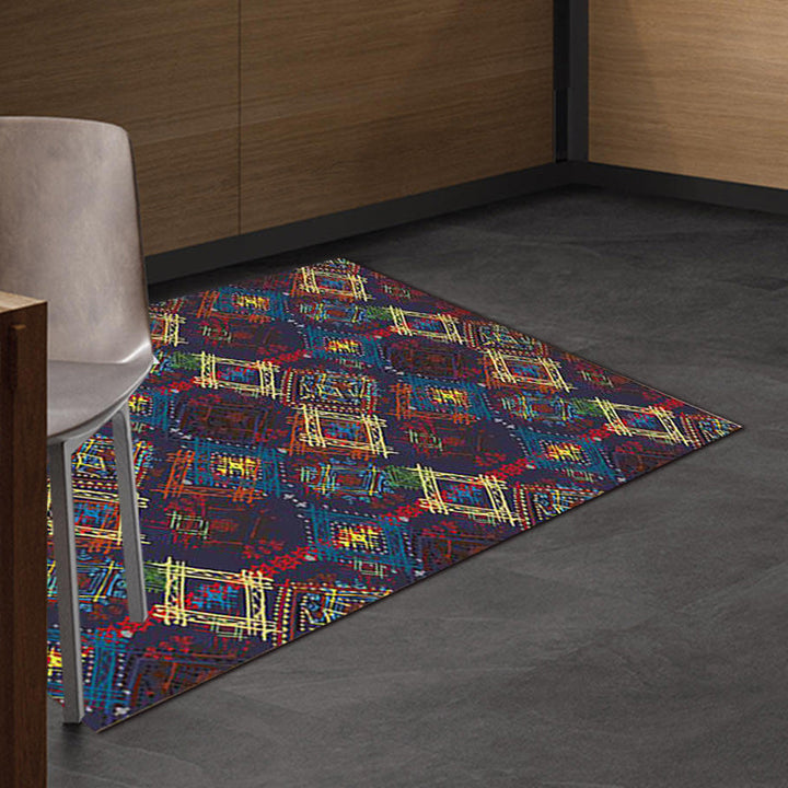 BowLift | Moroccan square line pattern rug in blue polyester rug machine washable non-slip backing rug for living room