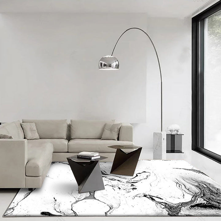 White bedroom rug Modern abstract ink painting pattern rug Polyester washable rug | Bowlift