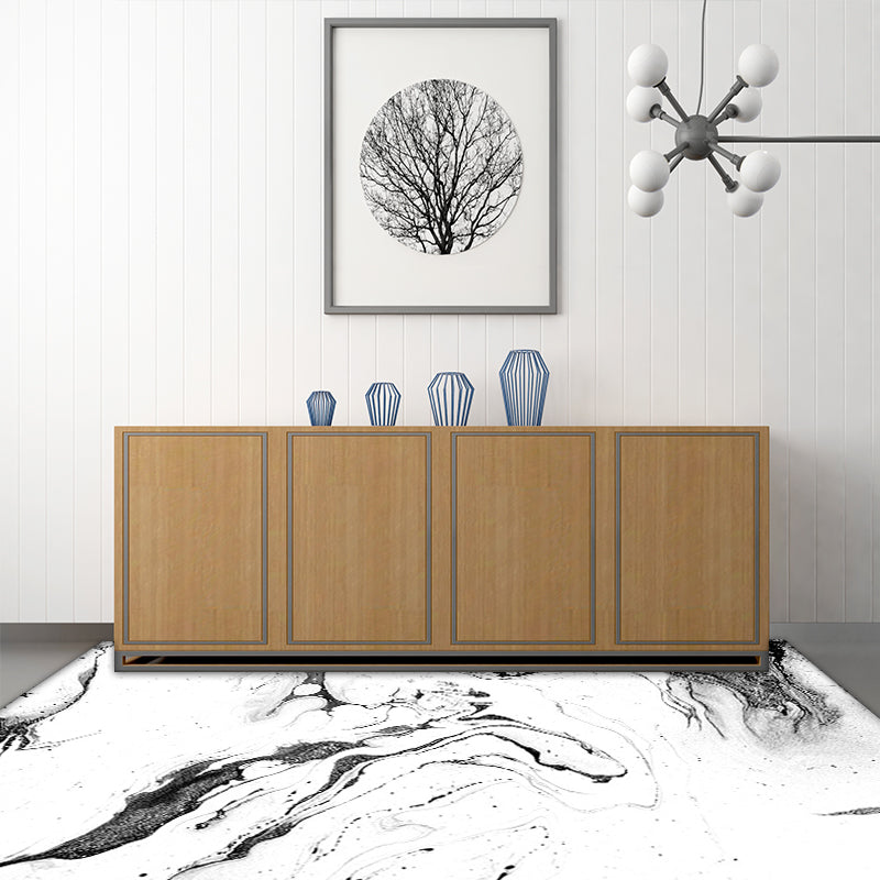 White bedroom rug Modern abstract ink painting pattern rug Polyester washable rug | Bowlift