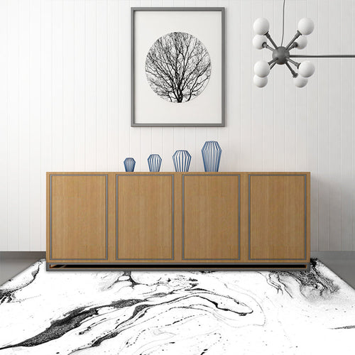 White bedroom rug Modern abstract ink painting pattern rug Polyester washable rug | Bowlift