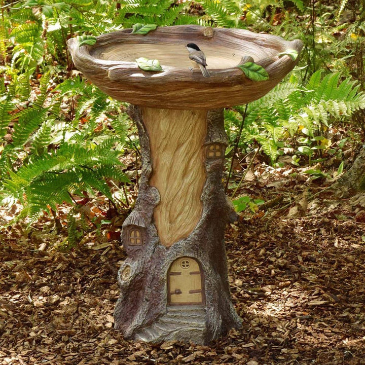 Decorative animal-bird feeding station made of synthetic resin