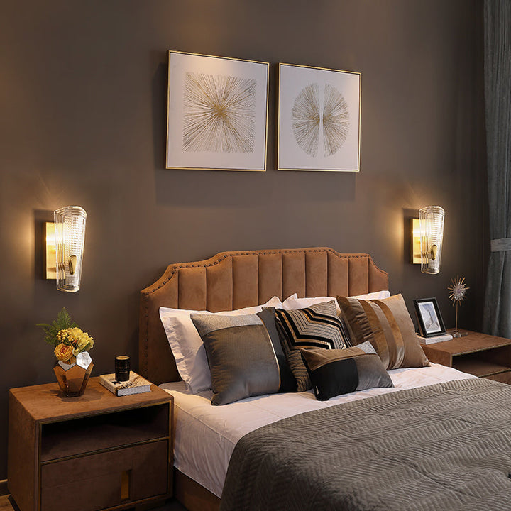 BowLift | Rectangular Back Plate Metal Wall Lamp Modern Gold 1/2-Head Wall Light with Clear Prismatic Glass Shade