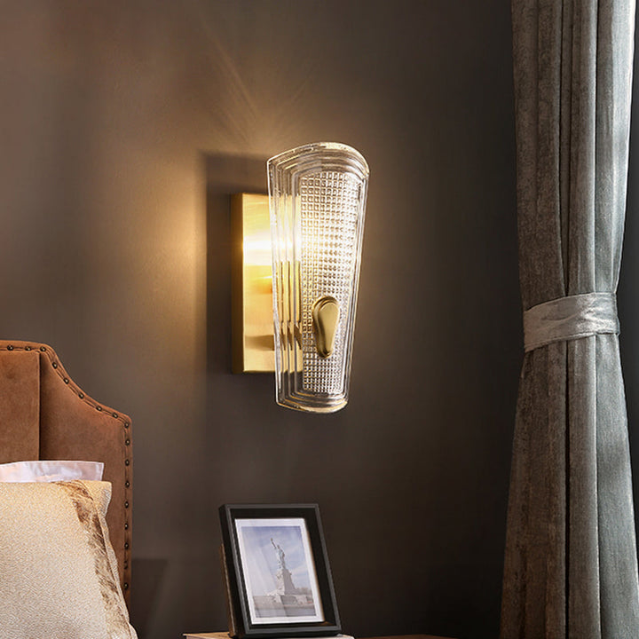 BowLift | Rectangular Back Plate Metal Wall Lamp Modern Gold 1/2-Head Wall Light with Clear Prismatic Glass Shade