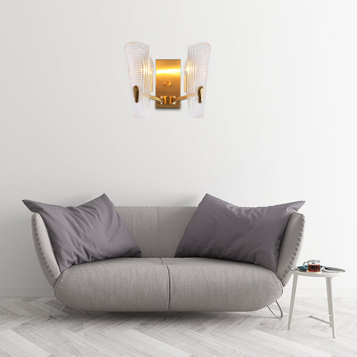 BowLift | Rectangular Back Plate Metal Wall Lamp Modern Gold 1/2-Head Wall Light with Clear Prismatic Glass Shade