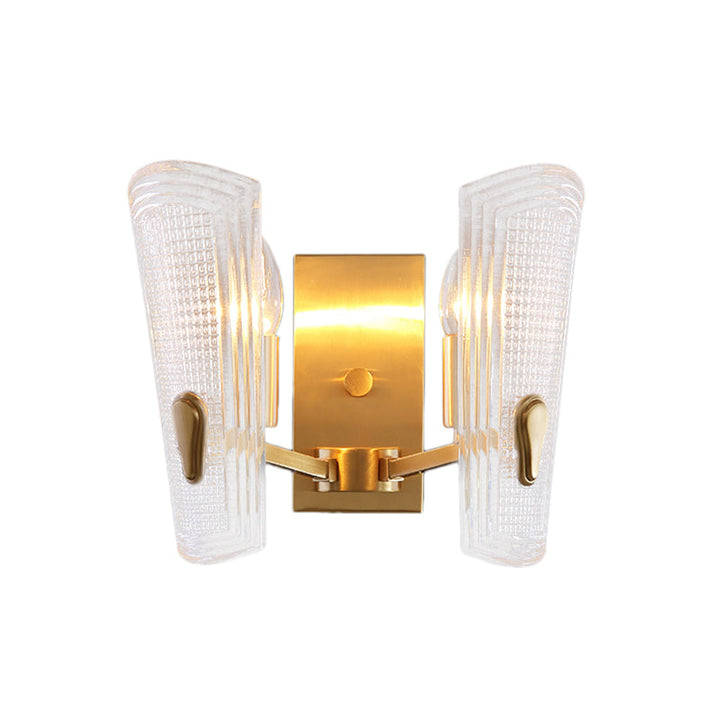 BowLift | Rectangular Back Plate Metal Wall Lamp Modern Gold 1/2-Head Wall Light with Clear Prismatic Glass Shade