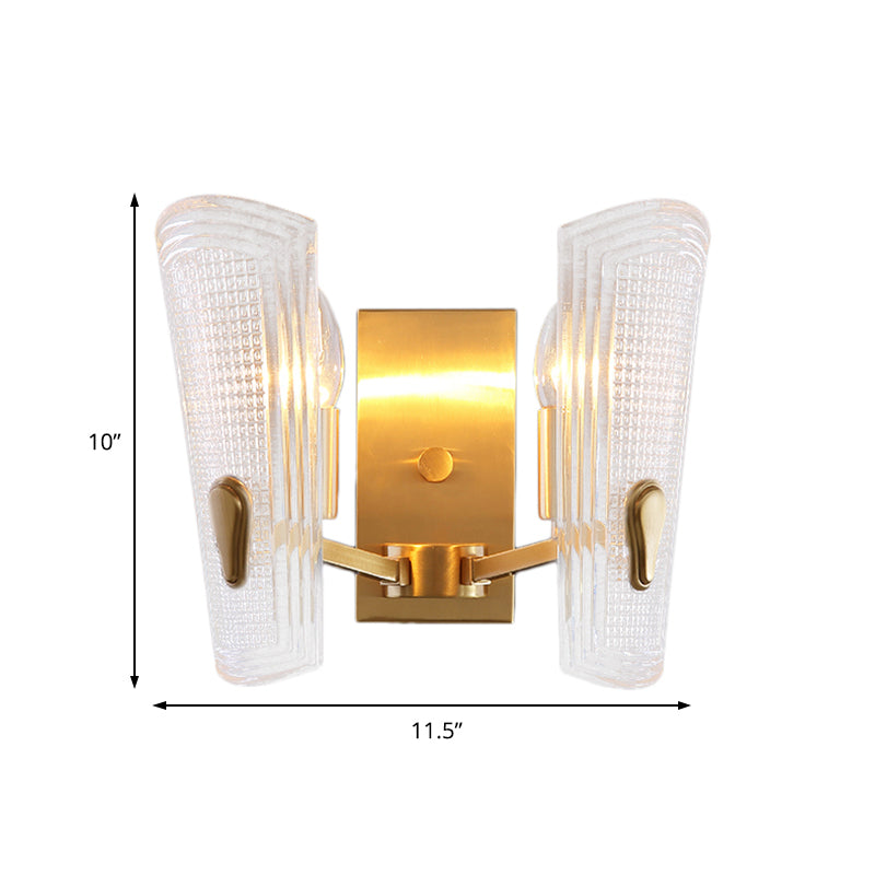 BowLift | Rectangular Back Plate Metal Wall Lamp Modern Gold 1/2-Head Wall Light with Clear Prismatic Glass Shade