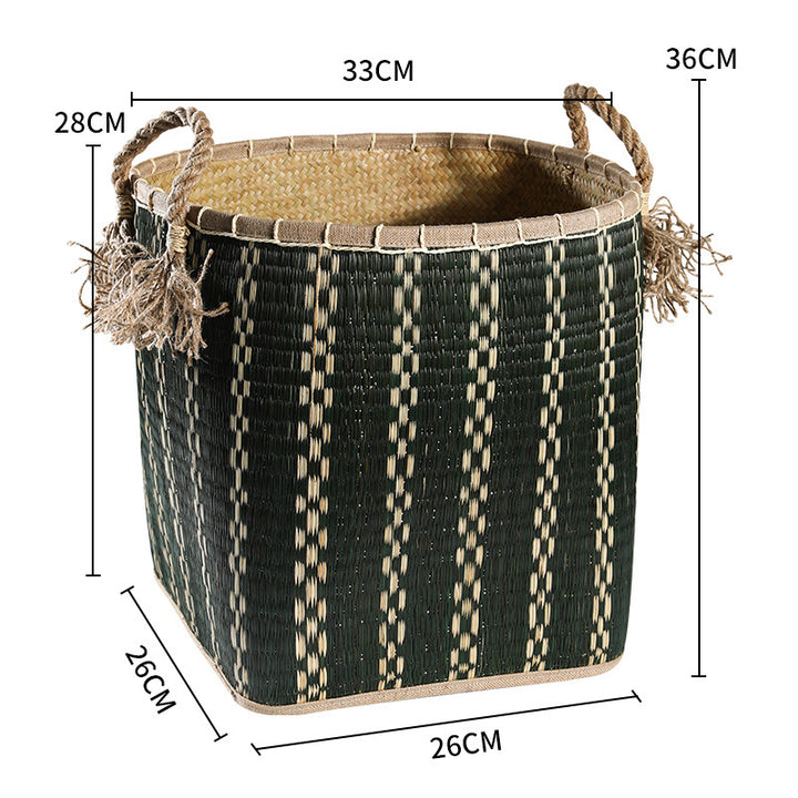 Handwoven Storage Basket with Decorative Handles, Natural Fiber