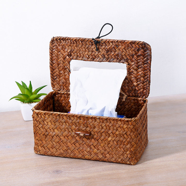 Handwoven Wicker Tissue Box Holder Bowlift