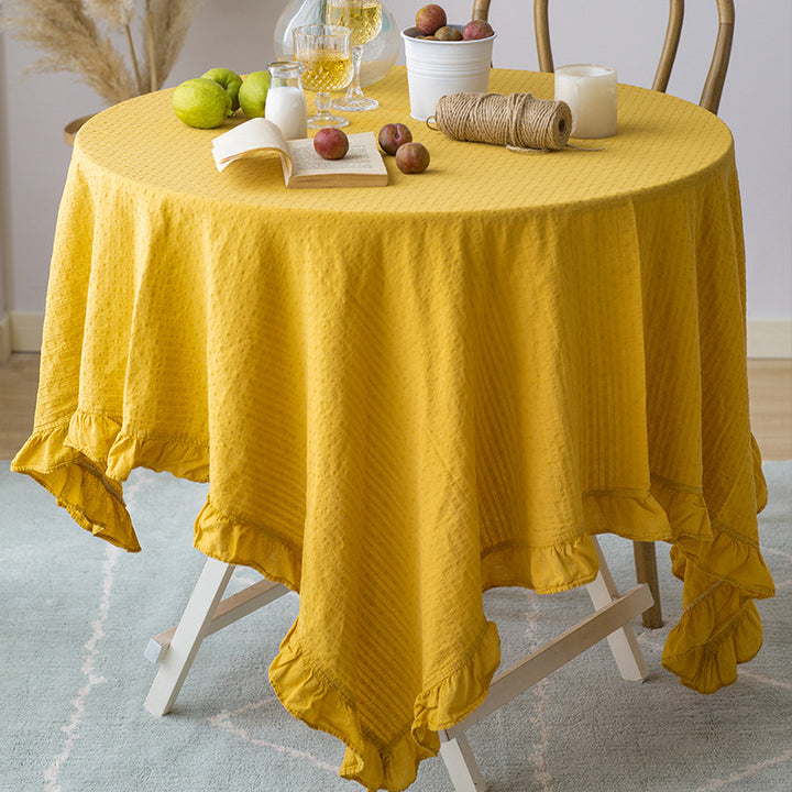 Light cotton gauze tablecloth with frill and natural structure Bowlift