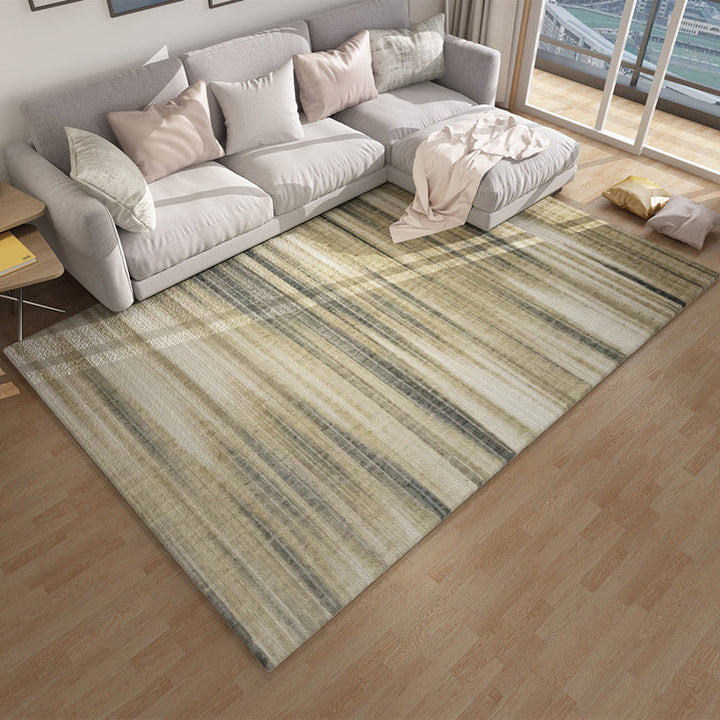 Light brown modern rug made of polyester with brush-stroke striped pattern washable rug with non-slip backing rug for the living room | Bowlift