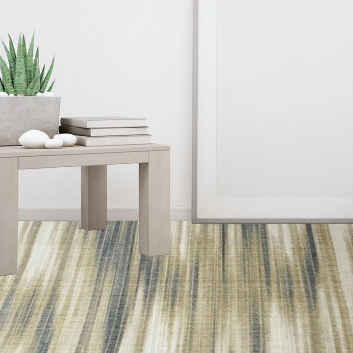 Light brown modern rug made of polyester with brush-stroke striped pattern washable rug with non-slip backing rug for the living room | Bowlift